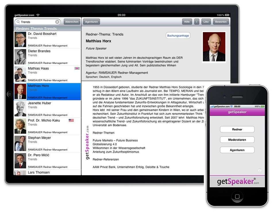 Redner Erfolg iPhone- u. iPad-App getSpeaker