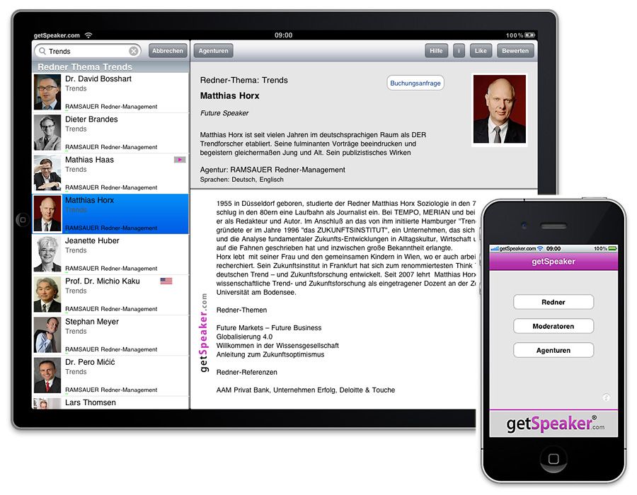 Redner Erfolg iPhone- u. iPad-App getSpeaker