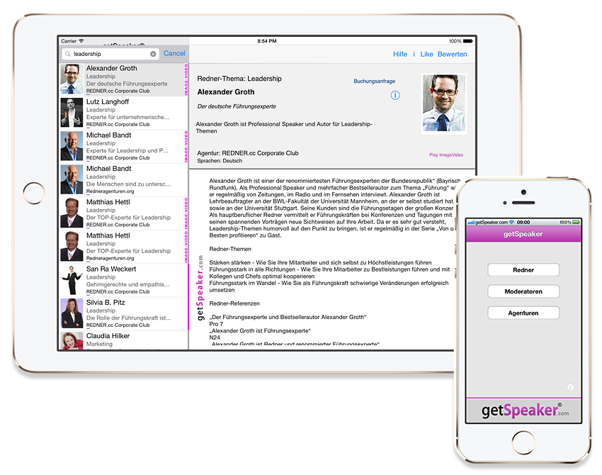 Redner Datenbank iPhone- u. iPad-App getSpeaker