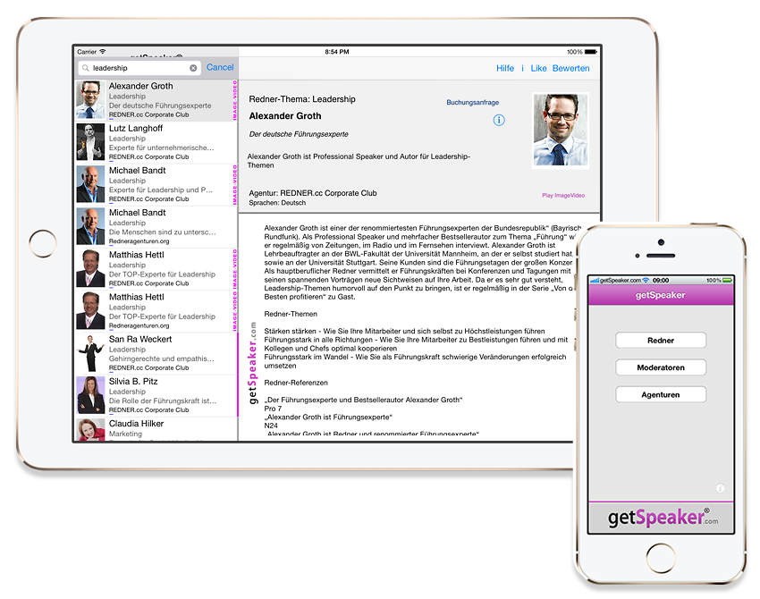 Redner Erfolg iPhone- u. iPad-App getSpeaker
